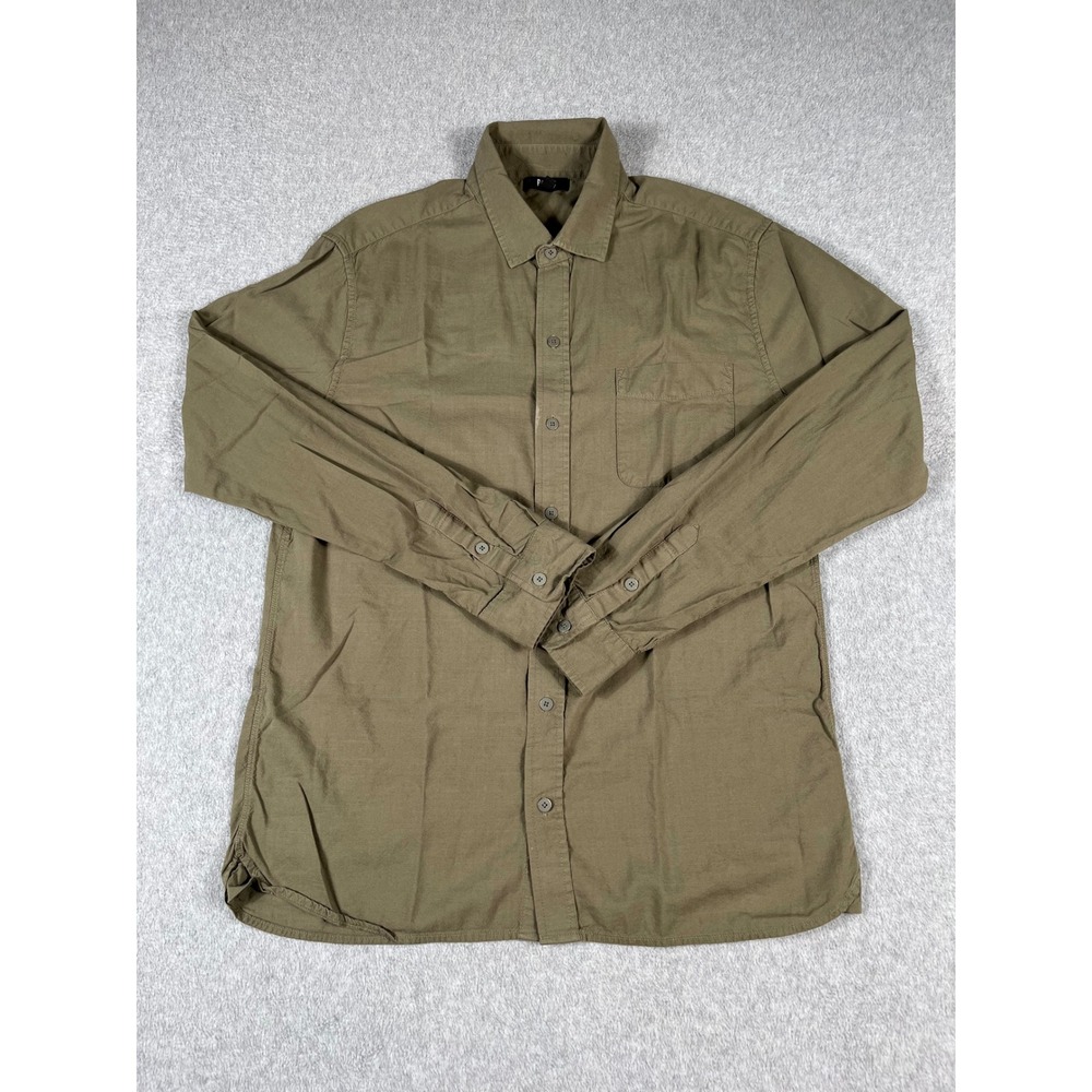 Paige Mens Long Sleeve Button Down Shirt Olive Green Rayon Blend Size Medium